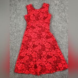 Lands End Fit And Flare Red Summer Sleeveless Dress Size 2 Hawaiian Pockets